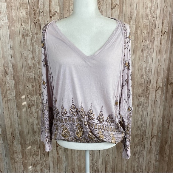 Free People Medallion Linen Blend Long Sleeve Top Size Small - Picture 4 of 12